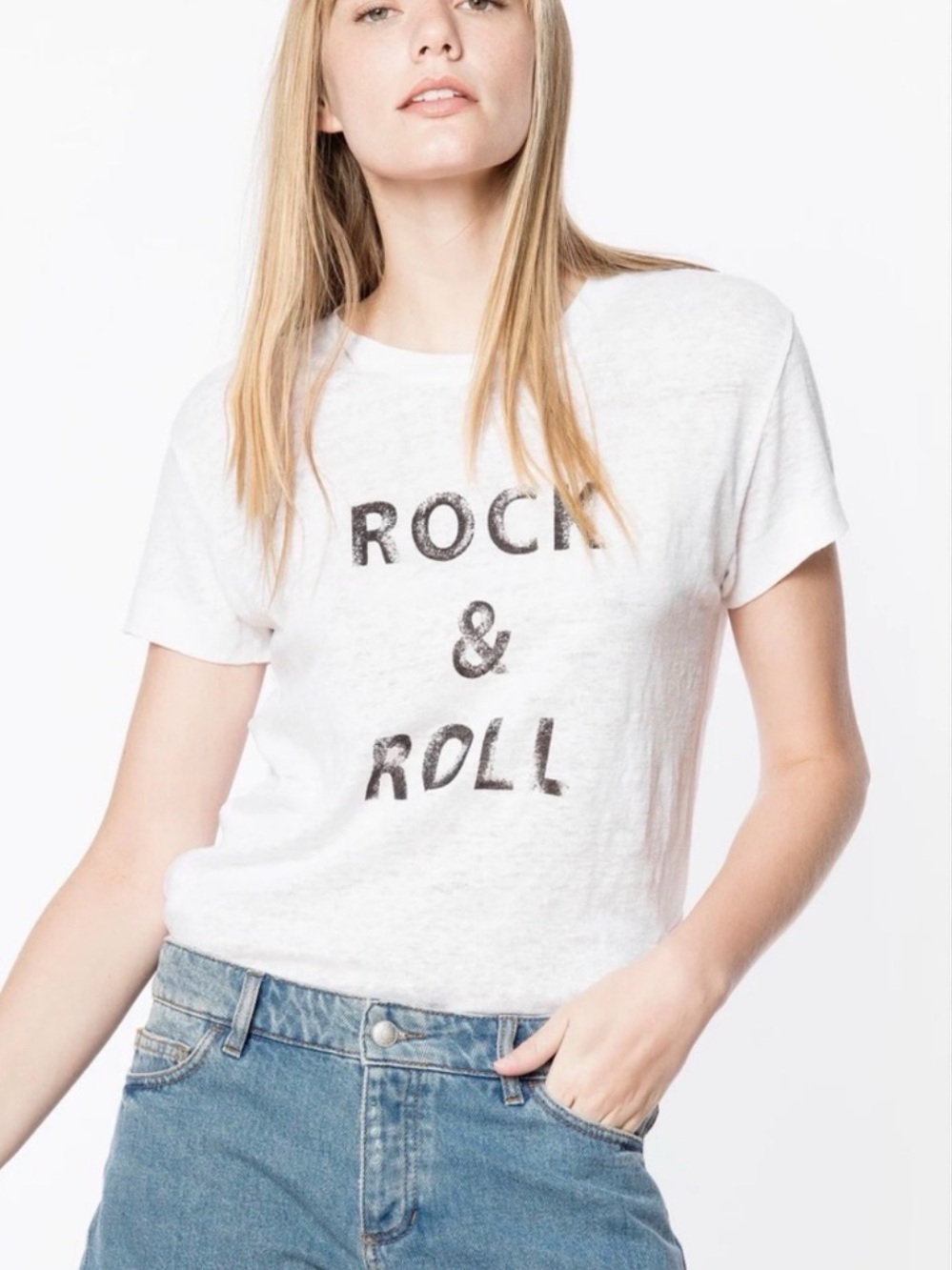 Zadig & Voltaire "Rock & Roll" White Cropped Distressed Tee Size S
